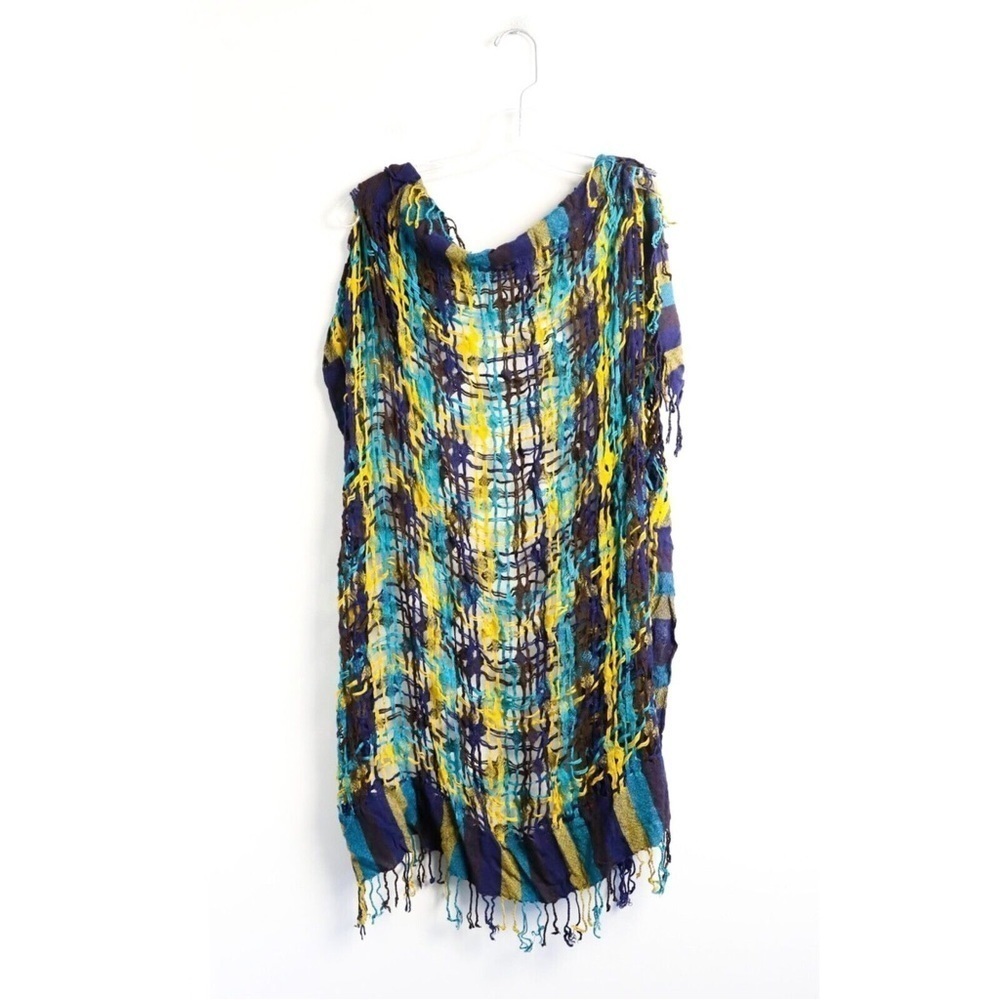 Woven scarf pashmina shawl square blue purple yellow layering pop of colour